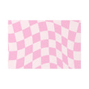 Printify sustainable uncoated posters featuring pink and white wavy checkerboard pattern