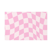 Printify sustainable uncoated posters featuring pink and white wavy checkerboard pattern
