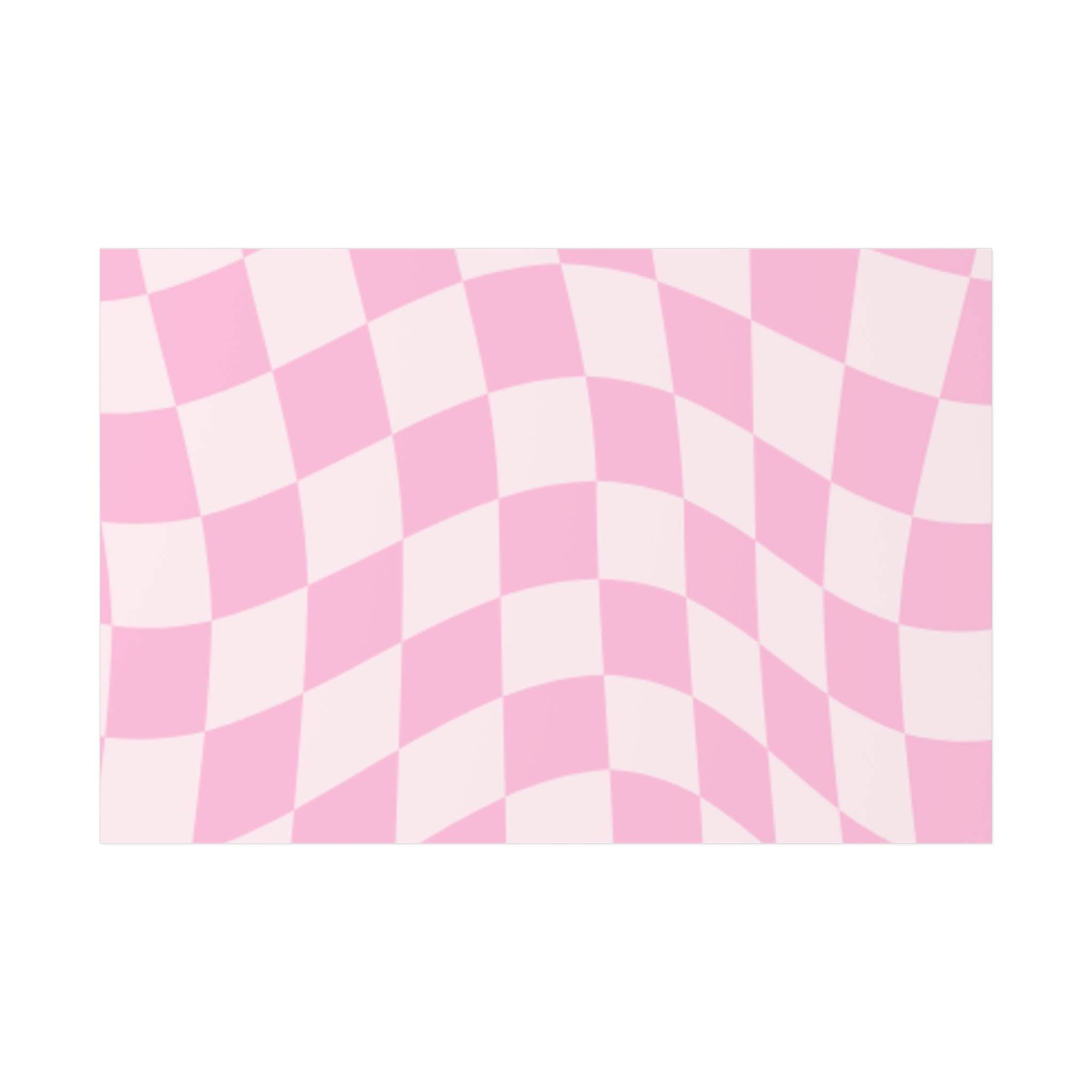 Printify sustainable uncoated posters featuring pink and white wavy checkerboard pattern