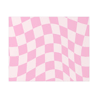 Pink and white checkered wave pattern sustainable uncoated posters by Printify
