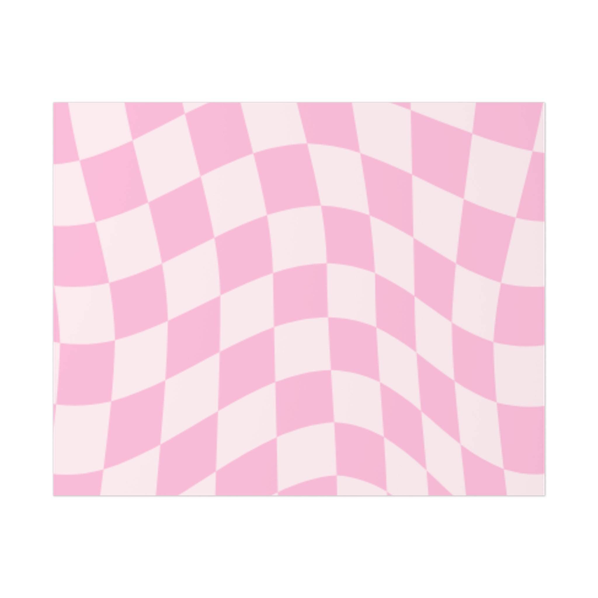 Pink and white checkered wave pattern sustainable uncoated posters by Printify