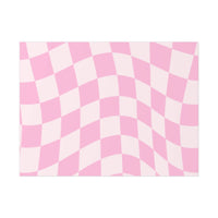 Pink and white checkered wave design printed on sustainable uncoated posters by Printify