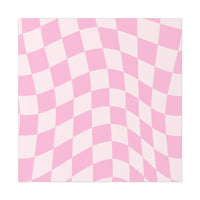 Pink and white wavy checkered design sustainable uncoated posters by Printify