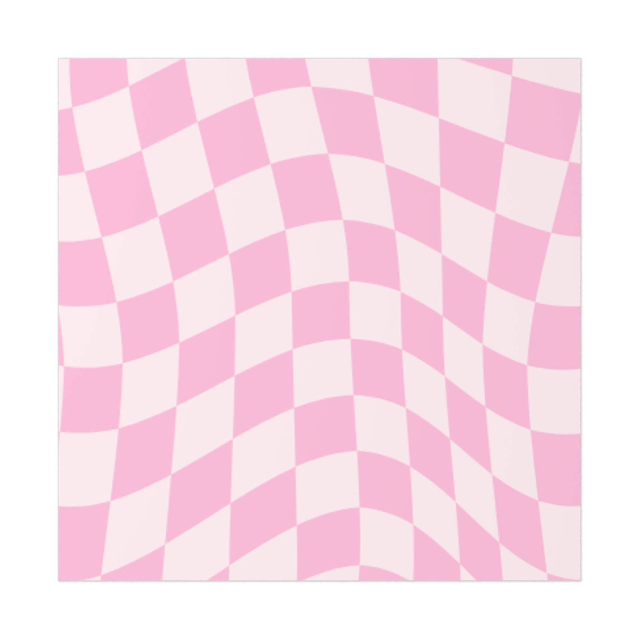 Pink and white wavy checkered design sustainable uncoated posters by Printify
