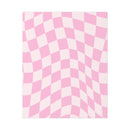 Printify sustainable uncoated posters featuring pink and white wavy checkerboard design