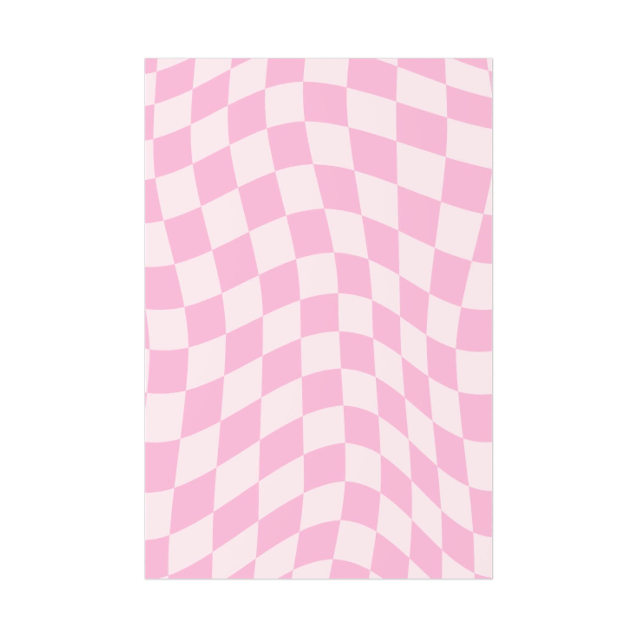 Printify pink and white wavy checkered design on sustainable uncoated posters