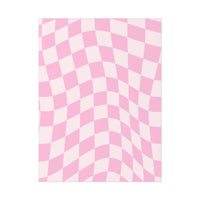 Printify pink and white checkered design sustainable uncoated posters with wavy optical illusion pattern