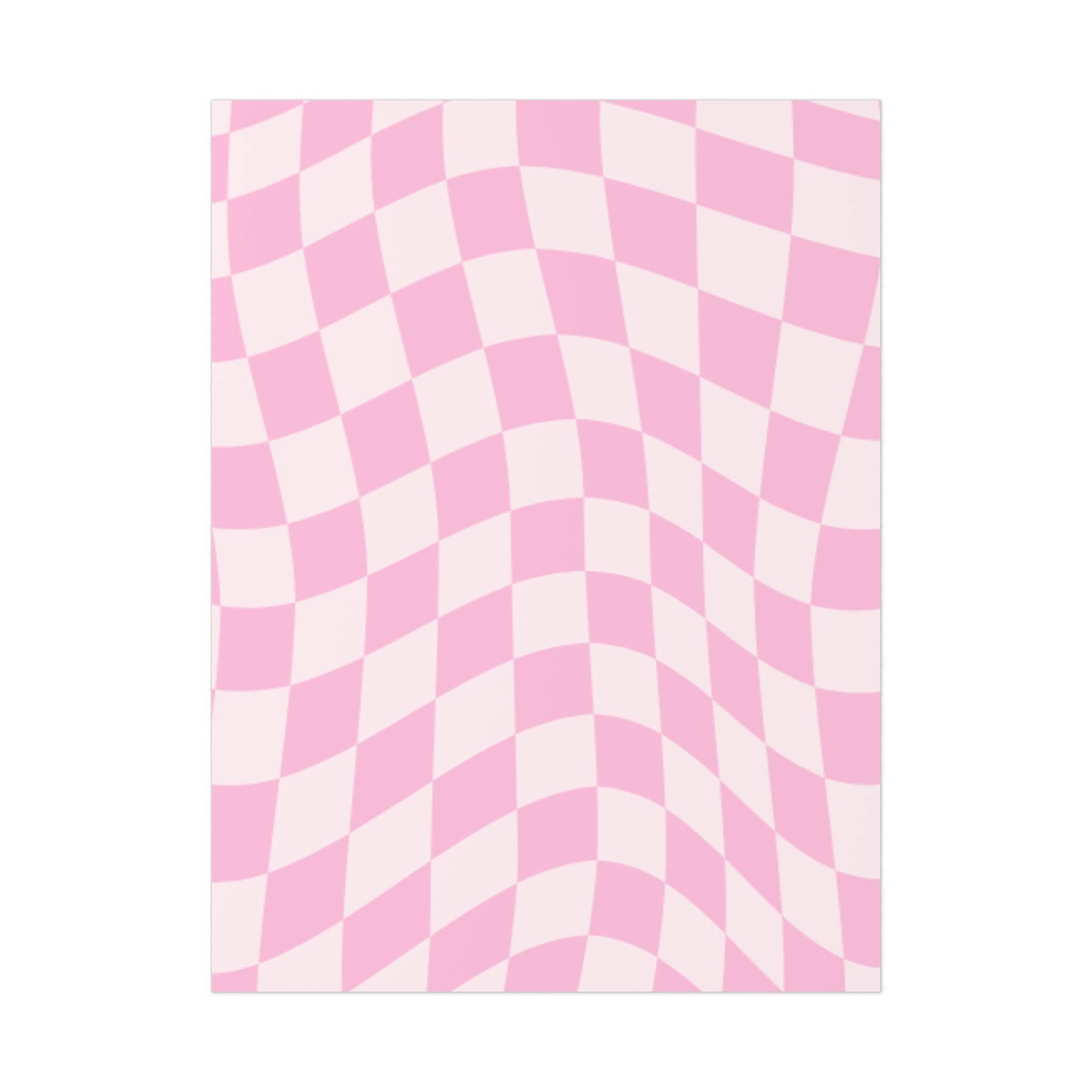 Printify pink and white checkered design sustainable uncoated posters with wavy optical illusion pattern