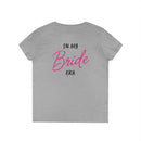 Printify gray womens tee back view with pink Bride script black In My Era text eco-friendly bride t-shirt