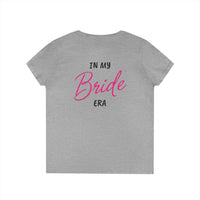 Printify gray womens tee back view with pink Bride script black In My Era text eco-friendly bride t-shirt