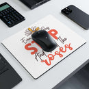 Busy Bee rectangular mouse pad online featuring a floral design with motivational text on a clean desk