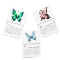 Printify butterfly design 2025 calendar pages showing April, May, and June with colorful butterfly artwork