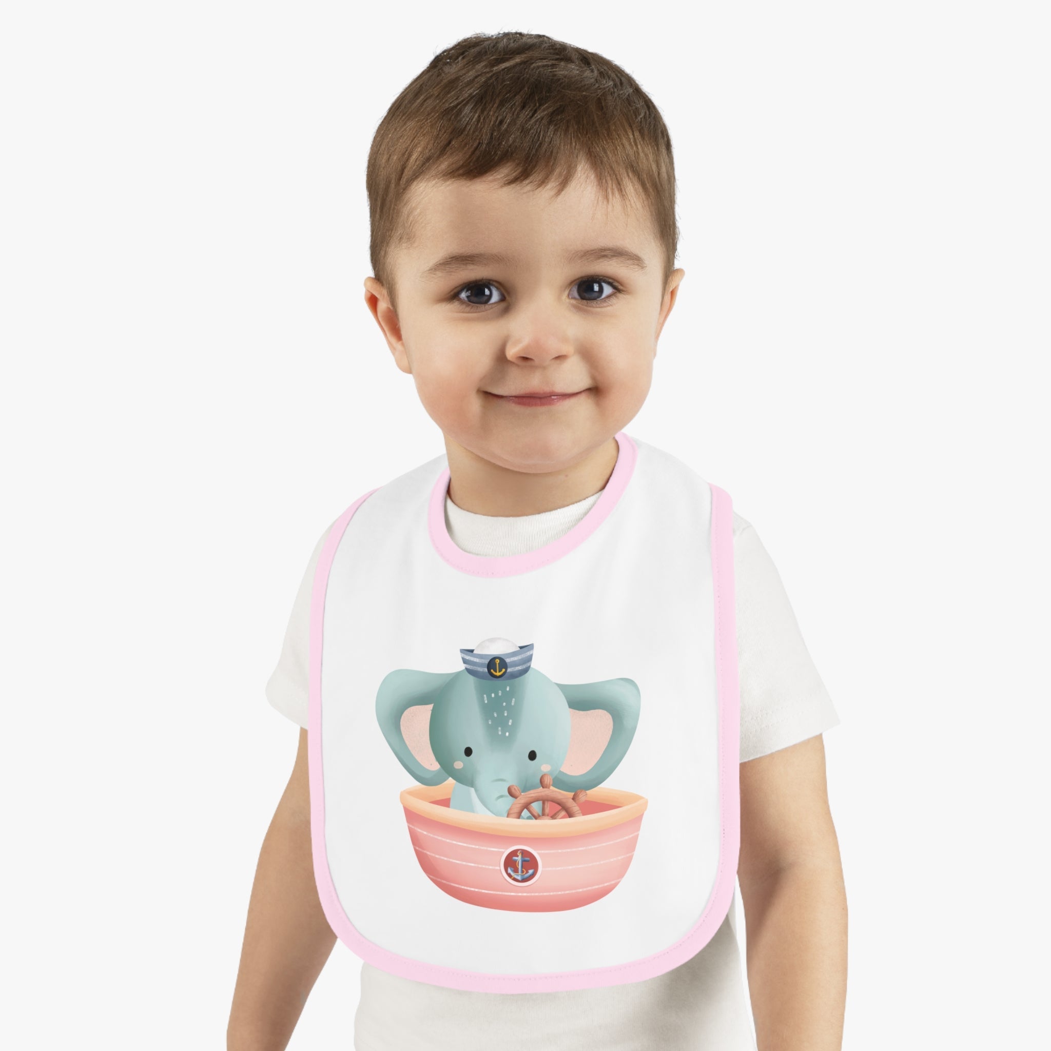 Captain Elephant Baby Contrast Trim Jersey Bib