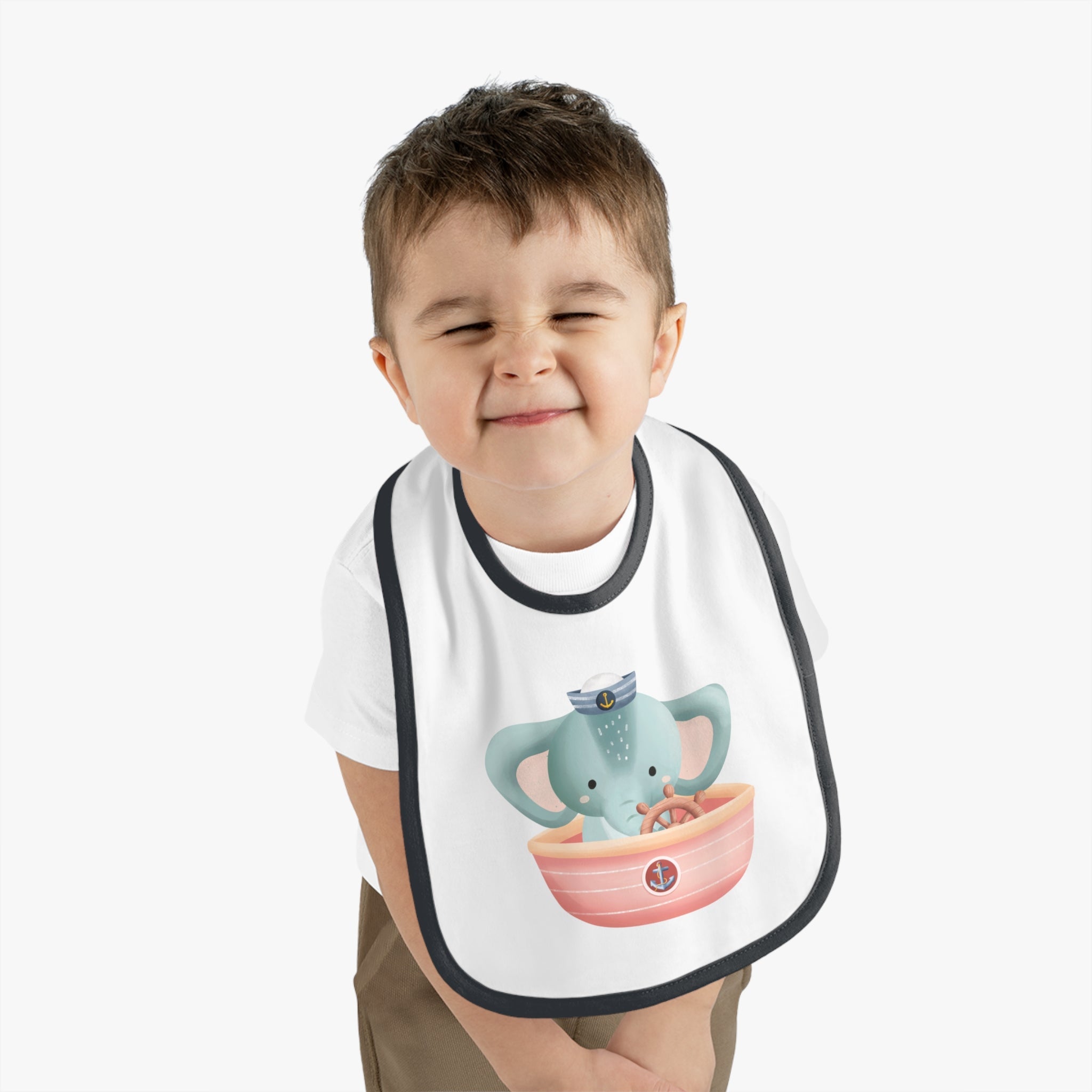 Captain Elephant Baby Contrast Trim Jersey Bib