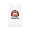 Printify eco-friendly tank top with Catbuster graphic featuring a cat in glasses and vest
