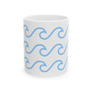 Printify white ceramic mug with wave pattern in blue for stylish drinkware