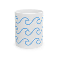 Printify white ceramic mug with wave pattern in blue for stylish drinkware