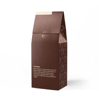 Printify medium-dark roast sustainable coffee bag with storage instructions and coffee cup illustrations