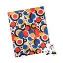 Printify colorful eco puzzle with abstract red blue yellow circles and two loose pieces