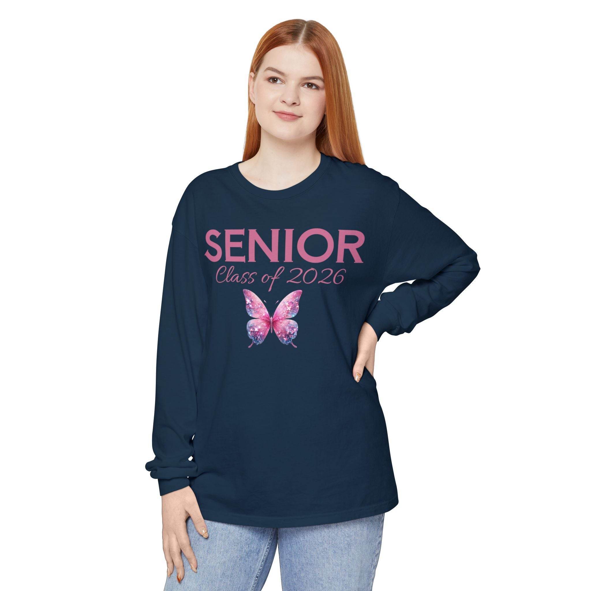 Senior Class of 2026 Butterfly Unisex Garment-Dyed Long Sleeve T-Shirt