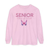 Printify pink long sleeve shirt with SENIOR Class of 2026 text and butterfly graphic senior class of 2026 shirt