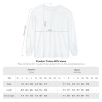 Printify white long sleeve shirt with measurement diagram and size chart for Comfort Colors 6014 senior class of 2026 shirt