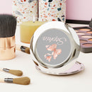 Silver personalized compact travel mirror with floral design and custom name engraving for on the go touch ups
