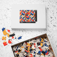 Printify colorful eco puzzle with 520 pieces featuring abstract red blue orange and black shapes