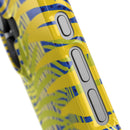 Printify yellow and blue patterned sustainable slim phone cover showing side buttons and slim design