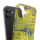 Printify sustainable slim phone cover with yellow and blue tropical leaf design for smartphone protection