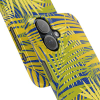 Printify sustainable slim phone cover with tropical green and blue leaf pattern for iPhone