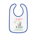 Printify dinosaur print baby bib with cute sleeping baby dinosaur and colorful text design