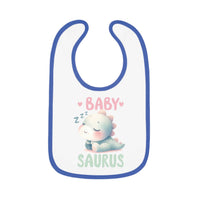 Printify dinosaur print baby bib with cute sleeping baby dinosaur and colorful text design