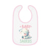 Printify dinosaur print baby bib with cute sleeping dinosaur and pink trim for infants