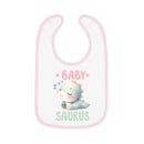 Printify dinosaur print baby bib with cute sleeping dinosaur and pink trim for infants
