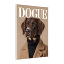 Printify canvas showing a stylish brown dog portrait titled DOGUE in coat and turtleneck eco-friendly dog art print