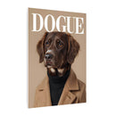 Printify canvas eco-friendly dog art print of a brown dog in turtleneck and camel coat with minimalist beige background
