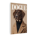 Printify canvas eco-friendly dog art print featuring a brown dog in tan coat and black turtleneck under DOGUE title