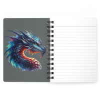 Sustainable spiral bound journal with colorful dragon design on the cover and lined pages inside