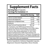 Supplement facts label for Printify natural sleep supplement with melatonin and herbal blend ingredients