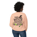 eco-friendly witch sweatshirt Printify peach back view with This Witch Prefers Mojitos graphic