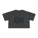 Printify eco-friendly bride squad crop top charcoal gray cropped tee with Bride Squad script print for bachelorette party