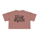 Printify eco-friendly bride squad crop top dusty rose cropped t shirt with black back Bride Squad print