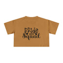 eco-friendly bride squad crop top brown boxy short sleeve tee with black Bride Squad script and leaf