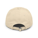 Back view of beige adjustable baseball cap Printify eco-friendly pet lover hat with metal buckle closure