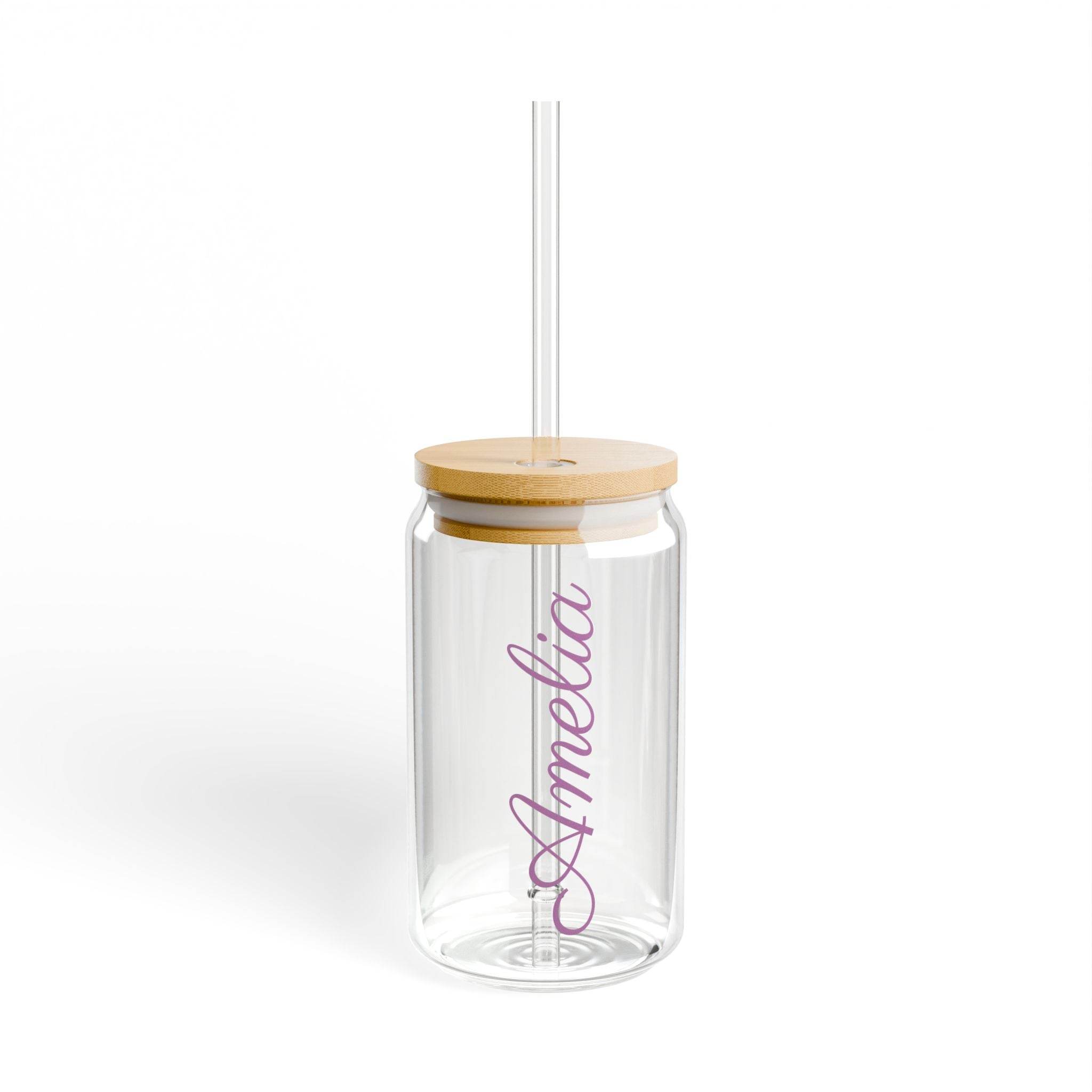 Personalized Sipper Glass with Bamboo Lid