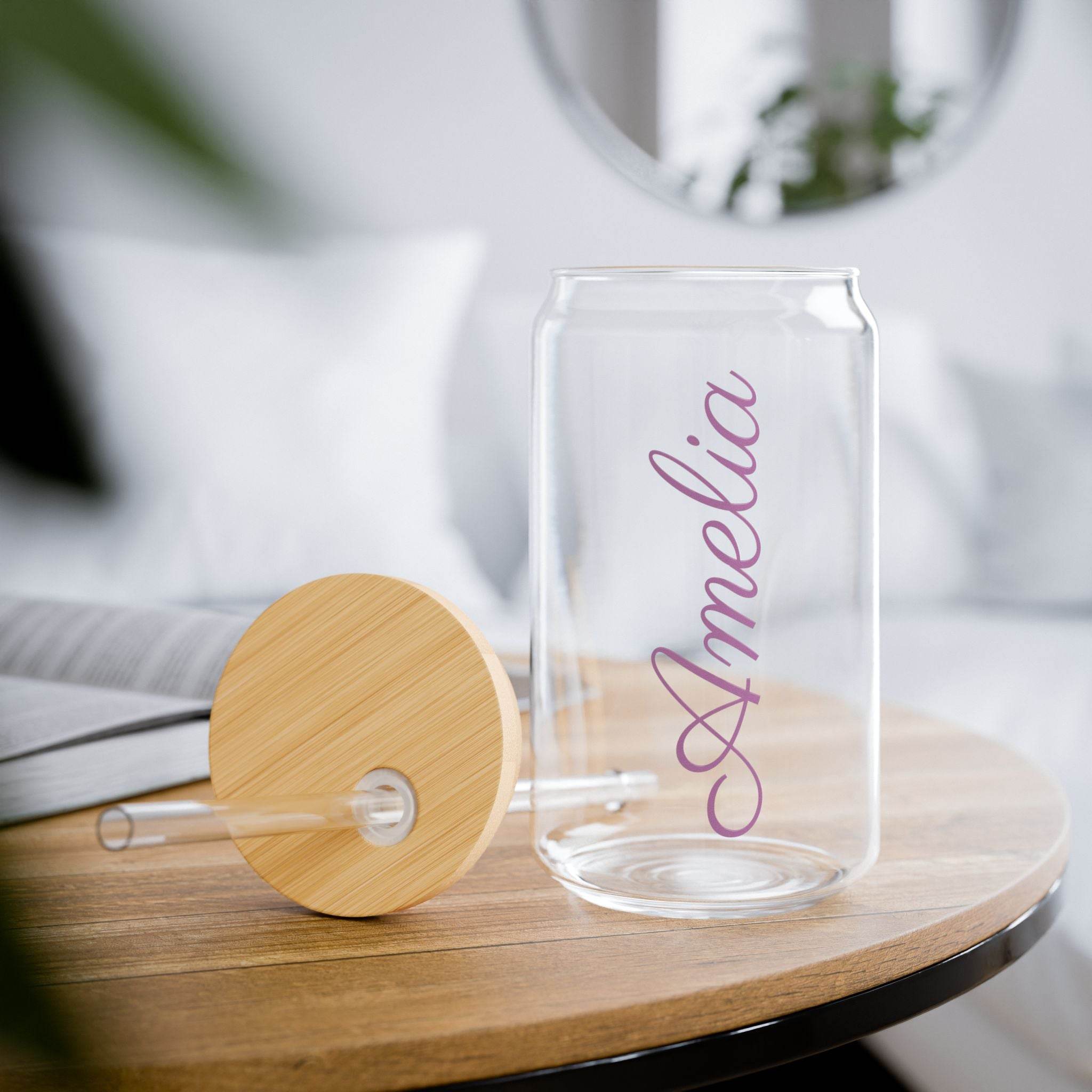 Personalized Sipper Glass with Bamboo Lid