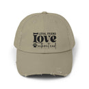 Khaki distressed baseball cap with black Loyal Friend love without end paw print design eco-friendly pet lover hat
