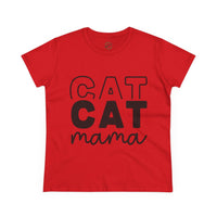 Red short sleeve tee with stacked black CAT CAT mama print eco-friendly cat mom shirt Printify