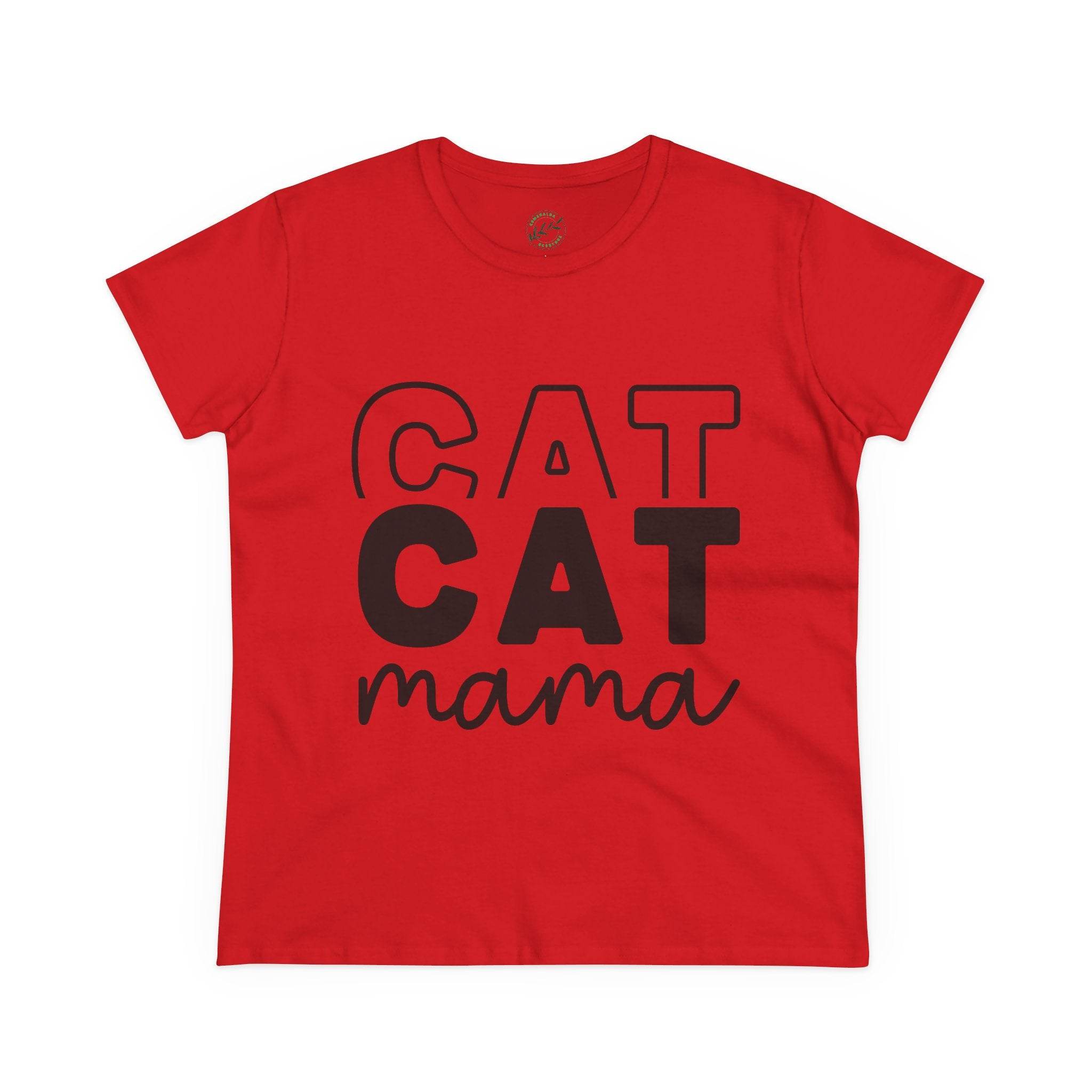 Red short sleeve tee with stacked black CAT CAT mama print eco-friendly cat mom shirt Printify